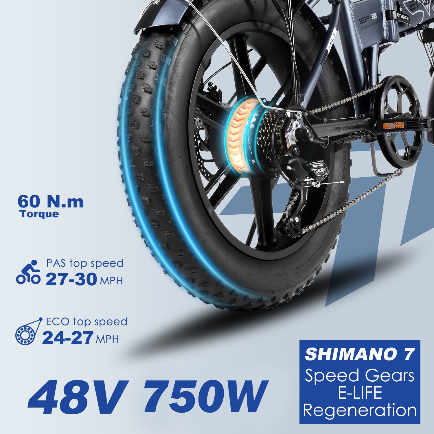 ENGWE EP-2 PRO 2022 Upgrade Version 750W Folding Electric Bike 12.8Ah  Fat Tire 45km/h Top Speed E Bike for Mountain Snowfield Road
