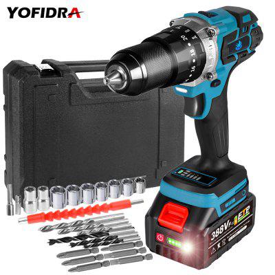 18V 13mm Brushless Impact Drill Electric Hammer Drill Cordless Screwdriver with 2 Lithium Batteries Drill Bit Toolbox Power Tool