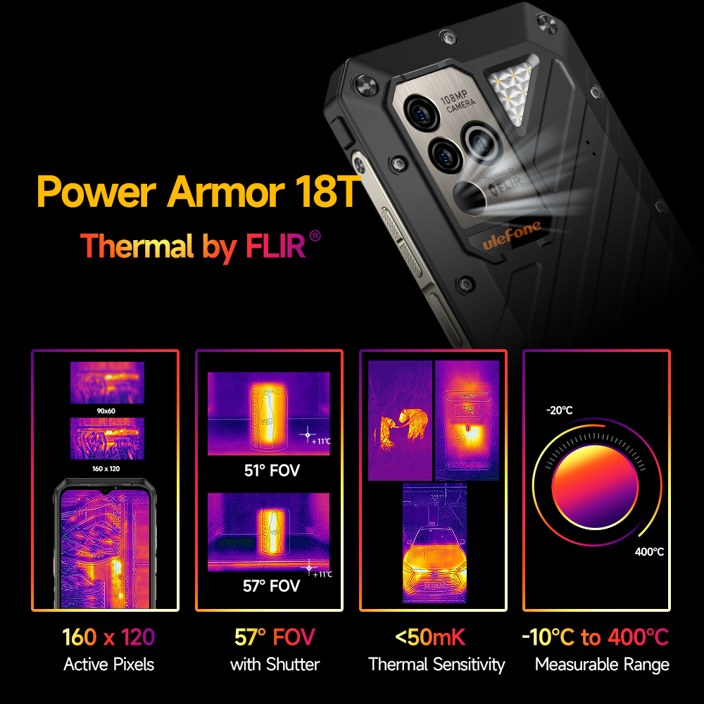 Ulefone Power Armor 18T Rugged Phone Thermal Imaging Camera FLIR  smartphone 12GB+256GB 9600mAh 66W moblie phone Global version